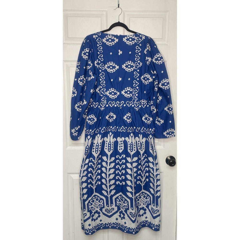 SEA Women 16 Sonia Lace-up Blue Cotton-poplin Midi Dress Resort Wear Greek Boho - Picture 2 of 8